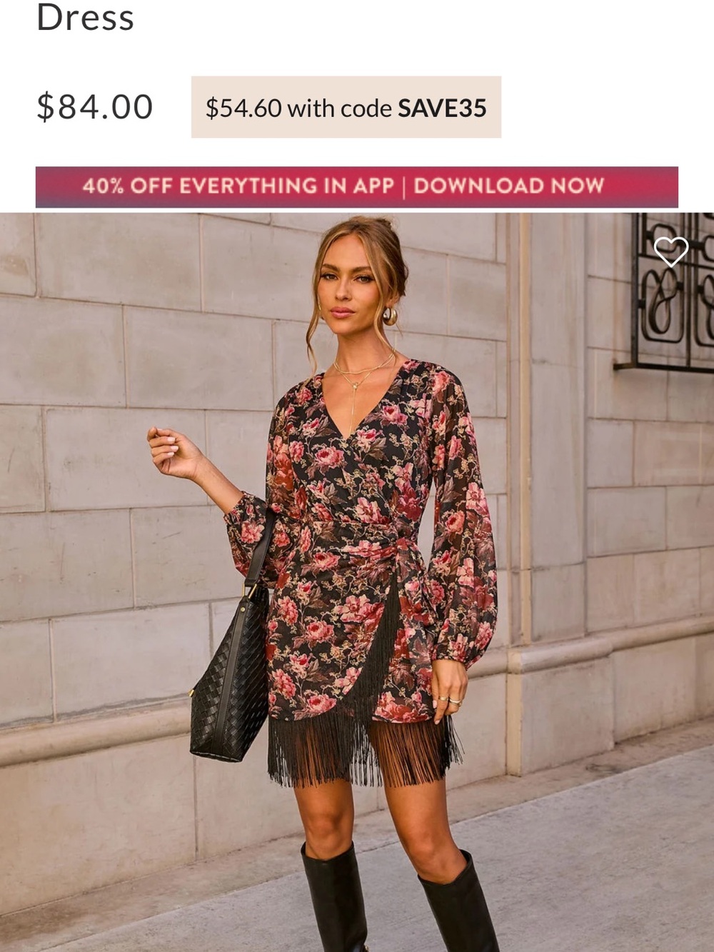 Vici Floral Wrap Fringe Mini Dress - Black with Pink & Cream XL